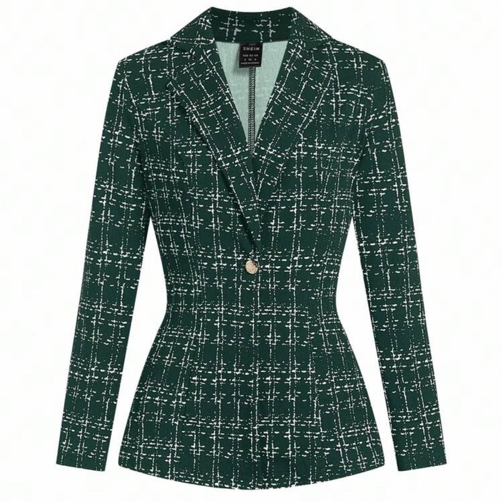 SOLD!! Chic Green Plaid Checkered Women's Blazer and Pant Suit
